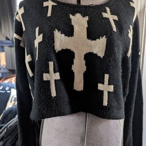 Black and Cream Cross Pattern Sweater